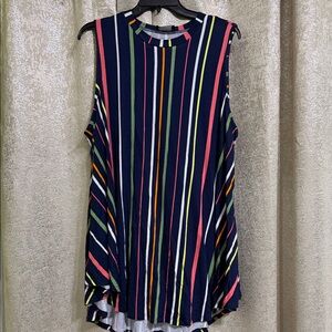 Lane Bryant Navy Multi-Stripe Sleeveless Swing Tank